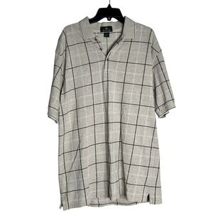Antigua Men's Tan Windowpane Plaid Polo Shirt Size L Short‎ Sleeve
